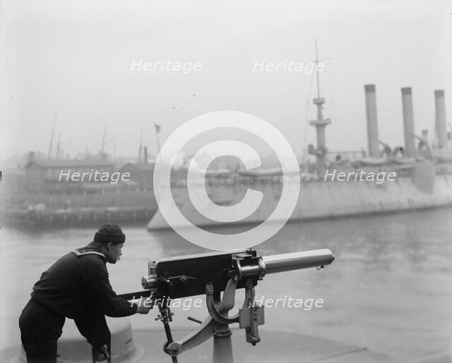 Machine gun at Brooklyn Navy Yard, between 1890 and 1901. Creator: Unknown.