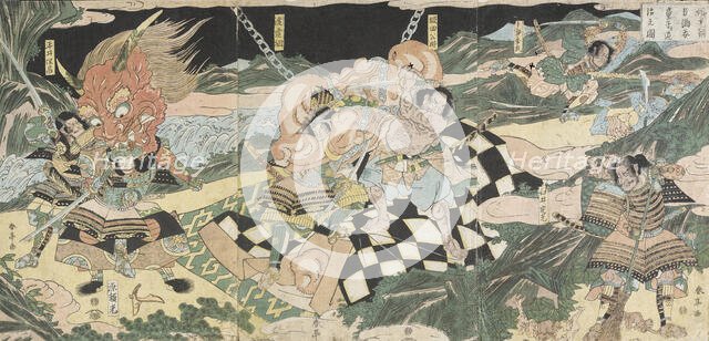 Warriors Fighting: A Battle of Demons of the Lower World (image 2 of 2), 18th-19th century. Creator: Katsukawa Shuntei.