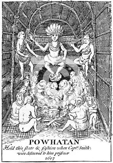 Powhatan in state, 1607 (c1880). Artist: Unknown