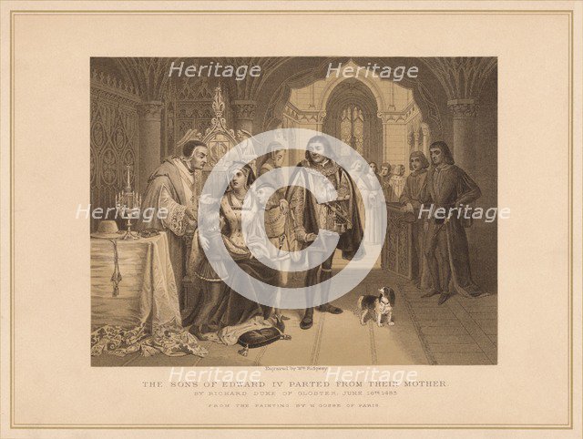 'The Son's of Edward IV Parted from their Mother, by Richard Duke of Gloucester, June 16th 1483', ( Artist: W Ridgway.