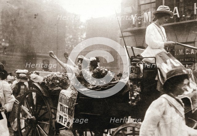 Two suffragettes celebrating their release from Holloway Prison, London, on 22 August 1908. Artist: Unknown