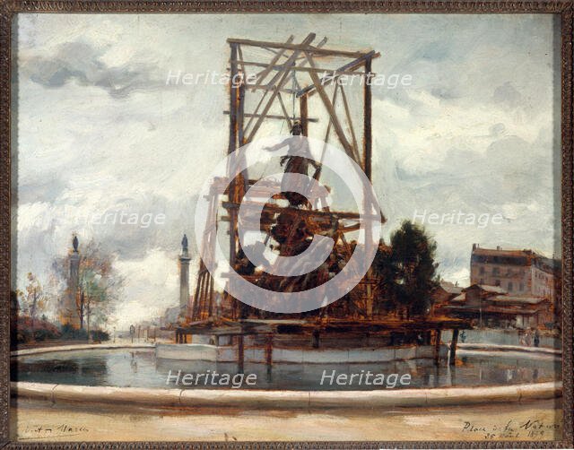 Mise en place du monument du "Triomphe de la République" de Jules Dalou, place de la Nation, en 1899 Creator: Victor Marec.