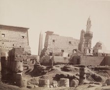 Inside First Court with Mosque of Abu Haggag, Temple of Luxor, Looking North., 19th century. Creator: Anon.