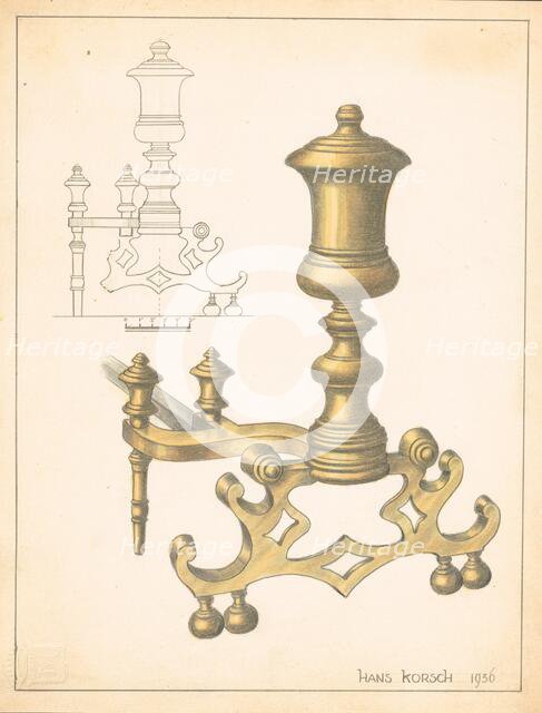 Andiron (one of pair), 1936. Creator: Hans Korsch.