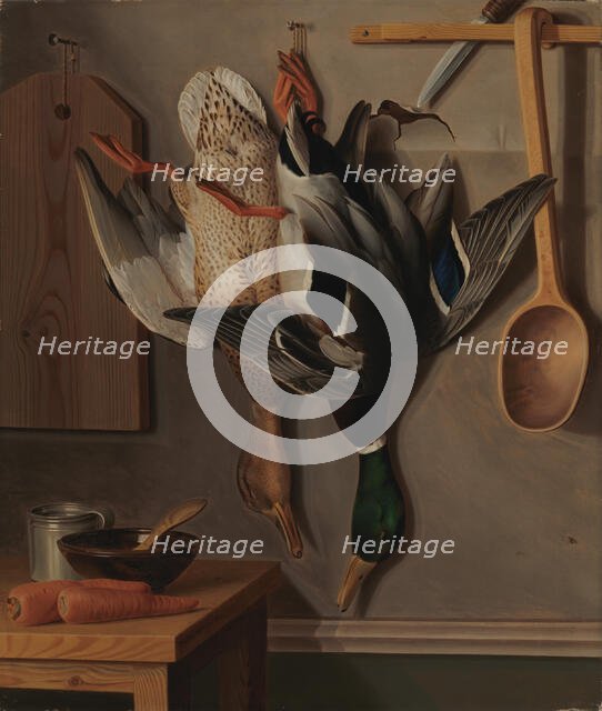 Hanging Wild Ducks; Hanging Wild Ducks, Still Life, 1851. Creator: Wilhelm von Wright.
