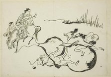 An Impossible Feat by Imaginary Men, no. 8 from a series of 12 prints, c. 1708. Creator: Okumura Masanobu.