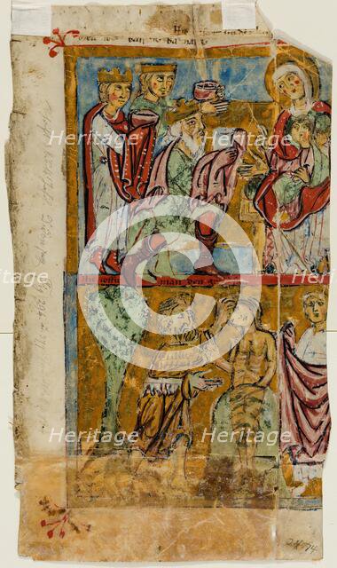 Psalter Leaf: Adoration of Magi and Baptism of Christ, between late 12th and early 13th century. Creator: Unknown.