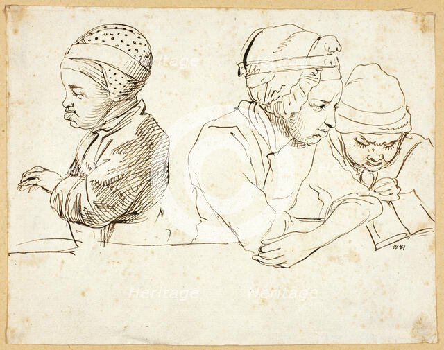 Three Children (recto); Sketches of Head, Eyes, Lips, and Flowers (verso), 18th century. Creator: possibly Daniel Nikolaus Chodowiecki German, 1726-1802.