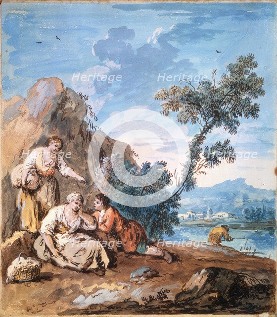 'Three peasants resting on a river bank', c1750.  Artist: Giuseppe Zais