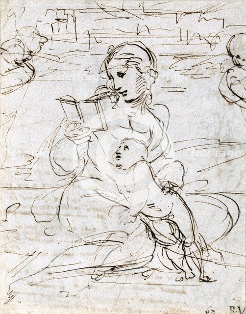 Reading Madonna and Child in a Landscape betweem two Cherub Heads, 1509. Artist: Raphael (1483-1520)