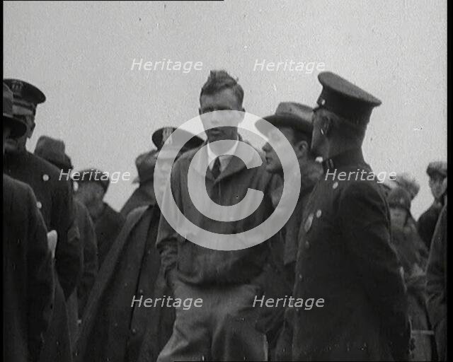 The Pilot Charles Augustus Lindbergh Speaking To Colleagues, 1920s. Creator: British Pathe Ltd.