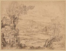 Landscape with a River and Aqueduct, mid 1600s. Creator: Giovanni Francesco Grimaldi (Italian, 1606-1680).
