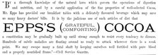 Advertisement for Epps’s (Grateful, Comforting) Cocoa, 1890. Creator: Unknown.