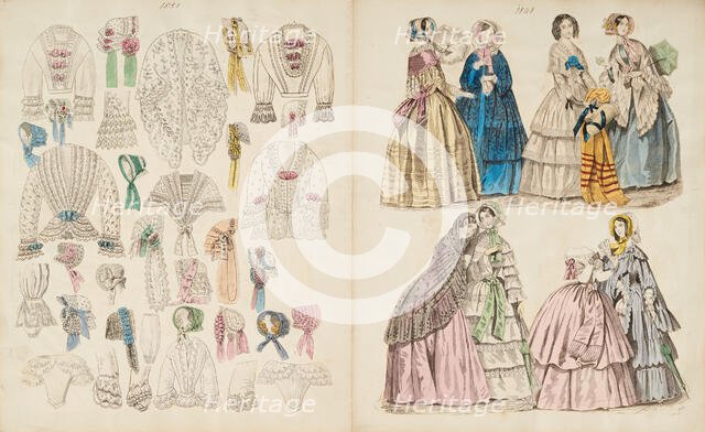Costume plates, 1848, 1851. Creator: Unknown.