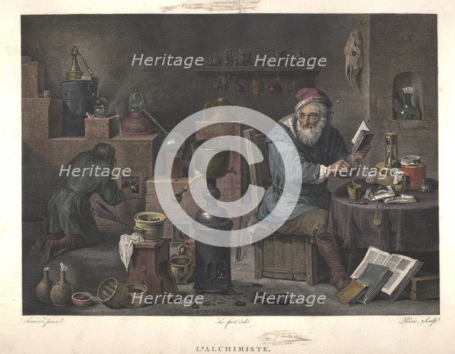 The Alchemist (after painting by David Teniers), Late 18th cent.. Artist: Perée, Jacques Louis (1769-1832)