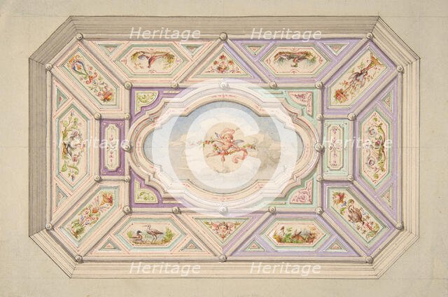 Design for a ceiling with a putto, second half 19th century. Creators: Jules-Edmond-Charles Lachaise, Eugène-Pierre Gourdet.