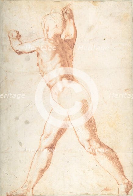 Standing Nude Man (recto); Three Studies of Soldiers (verso), 1550. Creator: Taddeo Zuccaro.