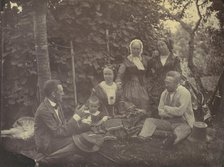 [Three Women,Two Men, and a Child on a Picnic], 1850s-60s. Creator: Franz Antoine.