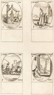 St. Phocas; St. Theophilus; St. Conon; Sts. Perpetua and Felicitas. Creator: Jacques Callot.