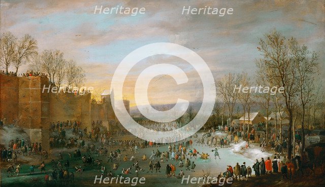 Skating in the town-moat of Brussels, 1649.