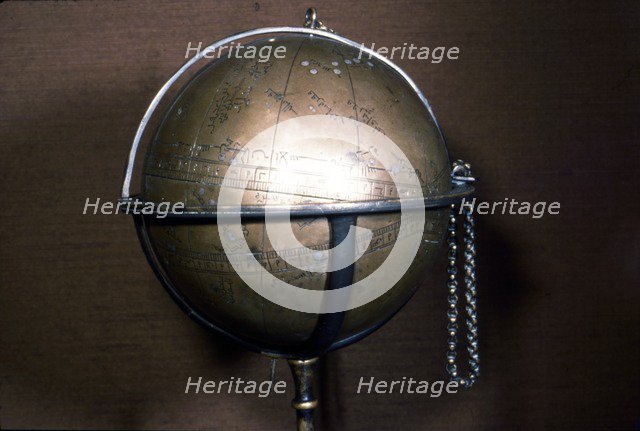 Persian Brass Celestial Globe Brass, engraved and inlaid with silver, 1430-1431. Artist: Muhammad ibn Jafar ibn Umar.