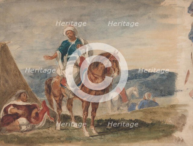 Three Arab Horsemen at an Encampment, 1832-37. Creator: Eugene Delacroix.