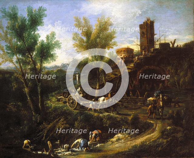 Landscape with Gypsies and Washerwomen, about 1705-1710. Creator: Alessandro Magnasco.
