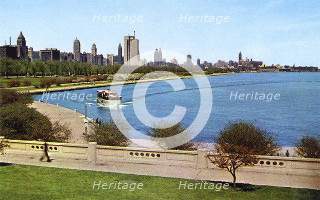 Michigan Avenue skyline and lakefront, Chicago, Illinois, USA, 1956. Artist: Unknown