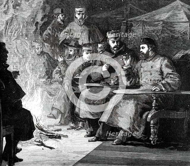 The Prince and his Comrades: Camp-Fire after Dinner in the Terai, 1876. Creator: Unknown.