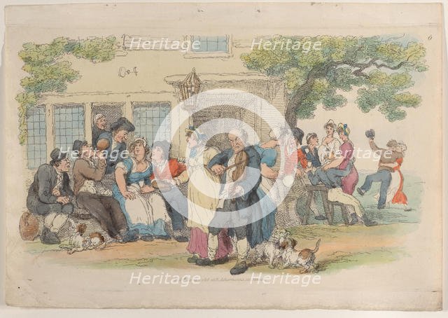 Plate 6: The Ale-House Door, from "World in Miniature", 1816., 1816. Creator: Thomas Rowlandson.