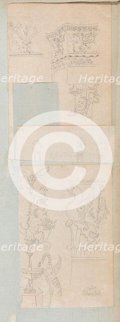 Page from a Scrapbook containing Drawings and Several Prints of Architecture, Int..., ca. 1800-1850. Creators: Workshop of Charles Percier, Workshop of Pierre François Léonard Fontaine.