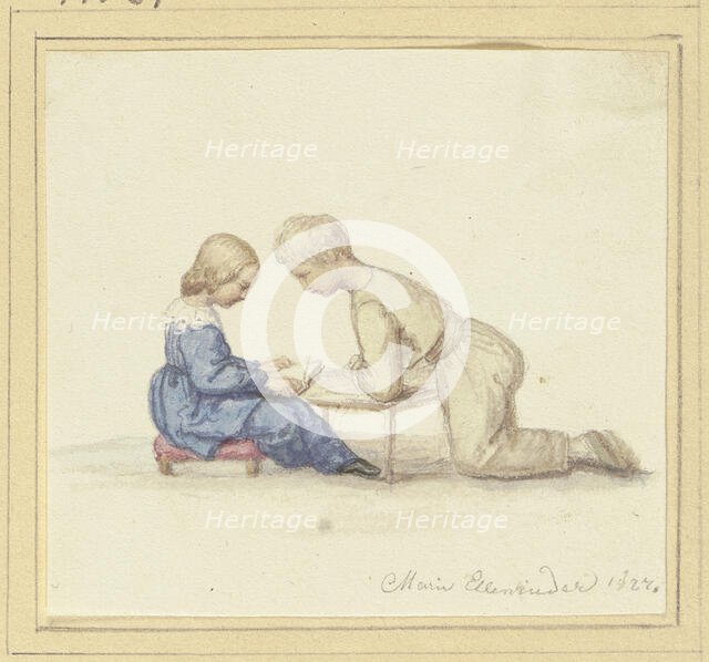 Praying little girl, sitting in front of her brother, 1827. Creator: Marie Ellenrieder.