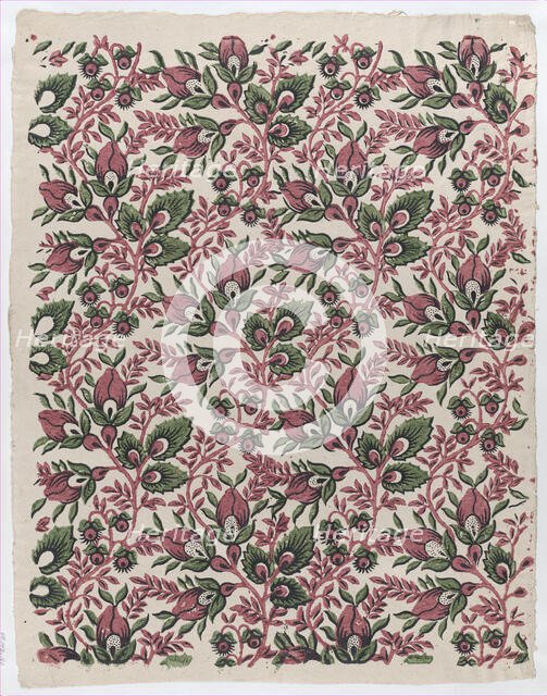 Sheet with overall floral and vine pattern, late 18th-mid-19th century., late 18th-mid-19th century. Creator: Anon.