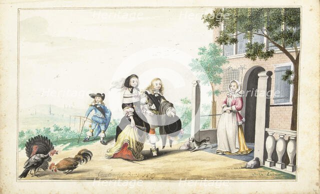 Couple greet a lady at the door of a country house, 1659. Creator: Gesina ter Borch.