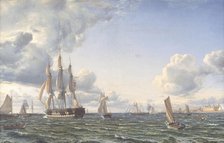 The liner "Valdemar" crosses the Sound, 1856. Creator: Emanuel Larsen.