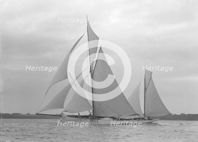 The ketch 'Corisande' under sail, 1911. Creator: Kirk & Sons of Cowes.