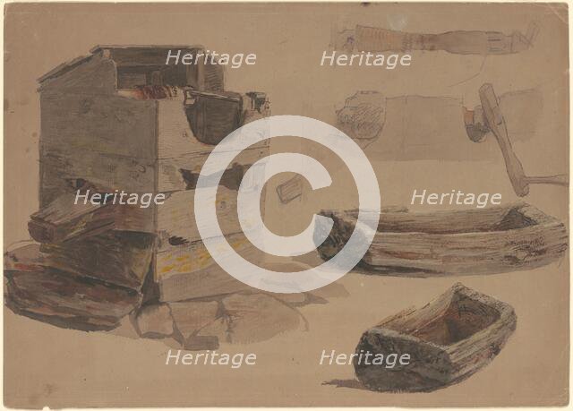 Studies of a Well and Wooden Trough, c. 1870-1900. Creator: Enoch Wood Perry.