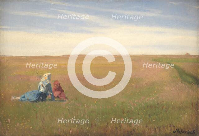 Two Girls in a Field. A Summer’s Day, 1885-1889. Creator: Michael Peter Ancher.