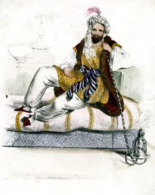 Turkish man smoking a hookah, c19th century. Artist: Unknown