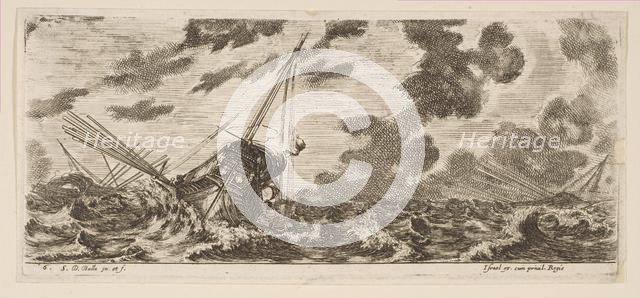 Plate 6: three ships in a storm, from 'Various Embarkations' (Divers embarquements), ca. 1646-47. Creator: Stefano della Bella.