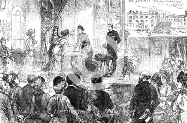 The Duke and Duchess of Connaught at the Royal Albert Orphan Asylum, Bagshot, 1880. Creator: Unknown.