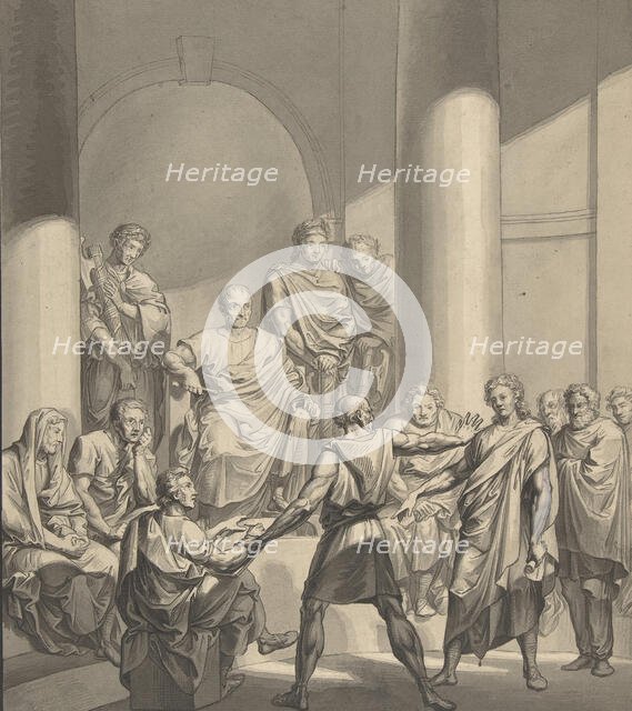 Assembly of Roman Figures, from Regulus, a play by Collin, 19th century. Creator: Franz von Hauslab.