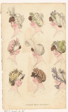 Magazine of Female Fashions of London and Paris, No. ?: London Head Dresses, 1798-1806. Creator: Unknown.