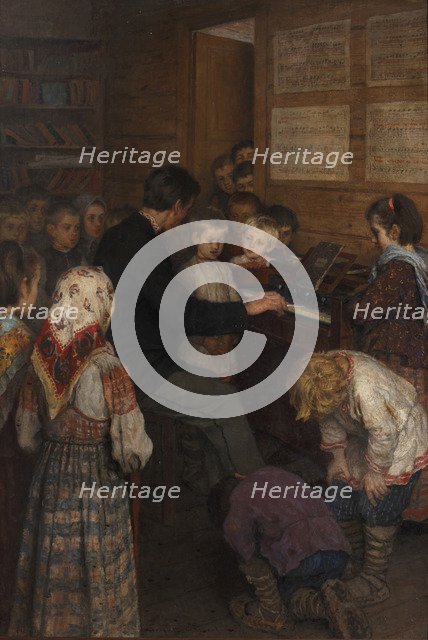 Singing lesson at the village school.