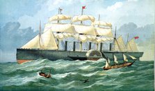 IK Brunel's steam ship 'Great Eastern' showing housing for paddle wheel, and sails, 1857. Artist: Unknown