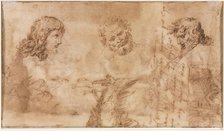 Three Heads and Other Sketches (verso), 1643-1644. Creator: Nicolas Poussin (French, 1594-1665).