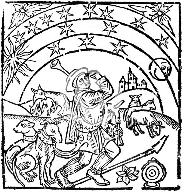 Shepherd guarding his flock at night, early 16th century. Artist: Unknown