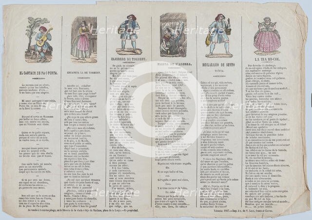 Two sheets (printed as one) with verses in Valencian for masquerades, 1867. Creator: Wife and son of Rafael Mariana.