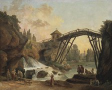Draughtsman Drawing the Wooden Bridge in the Park of Méréville, late 18th-early 19th century. Creator: Hubert Robert.