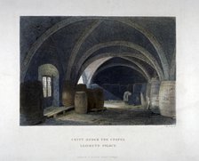 Crypt filled with barrrels under the chapel at Lambeth Palace, London, 1851.     Artist: John Wykeham Archer